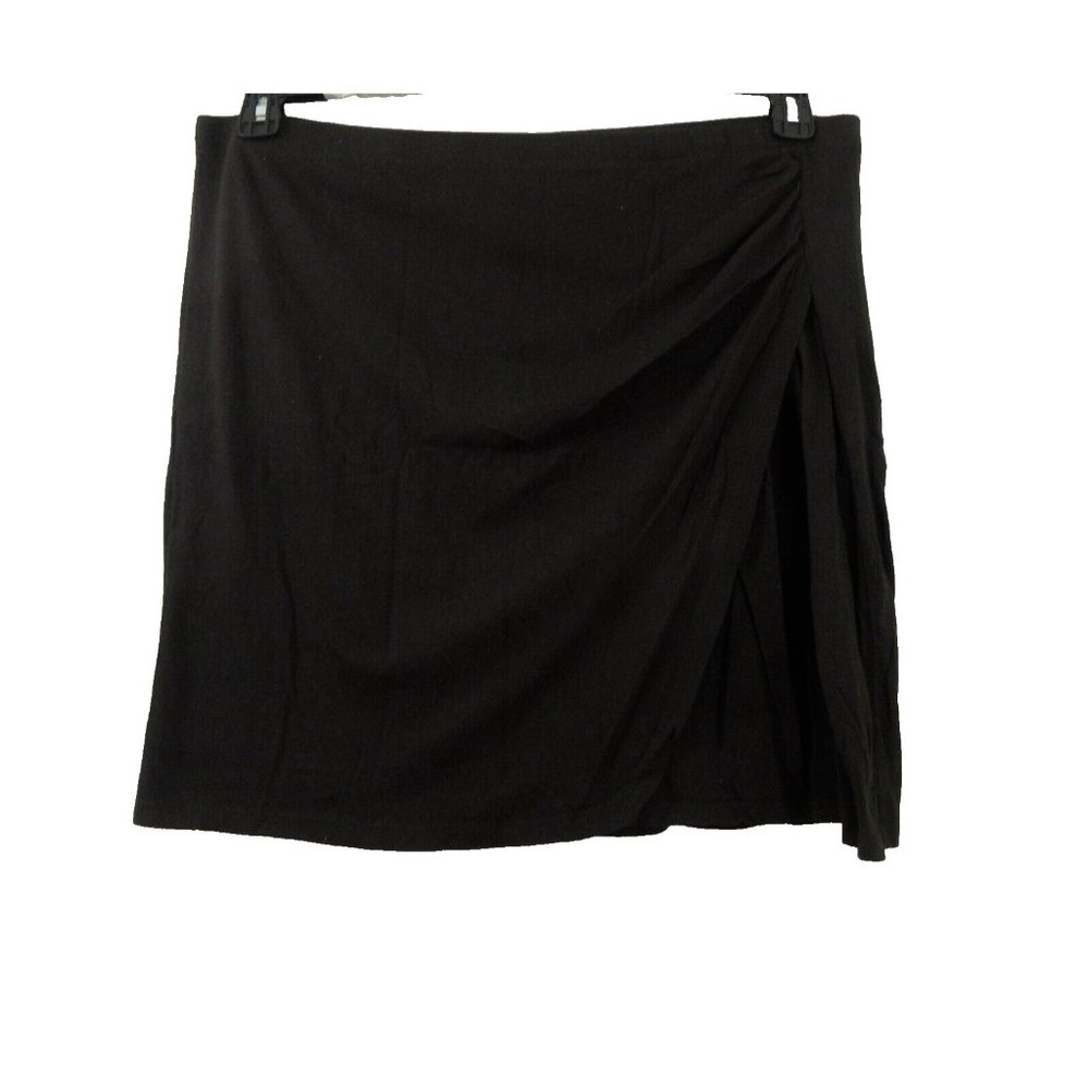 Messino Faux Wrap Skirt XXL Black Soft Above Knee Straight Stretch Side Ruching